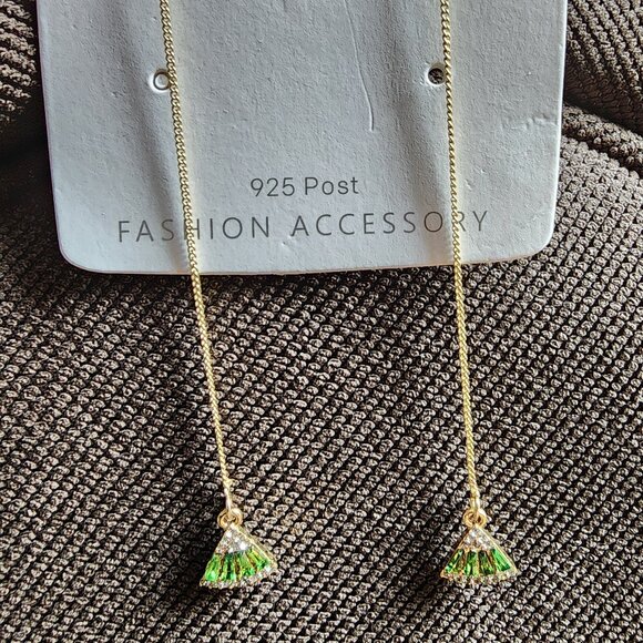 NWT Etsy Green/Gold Crystal Japanese Fan Earrings - Picture 15 of 16